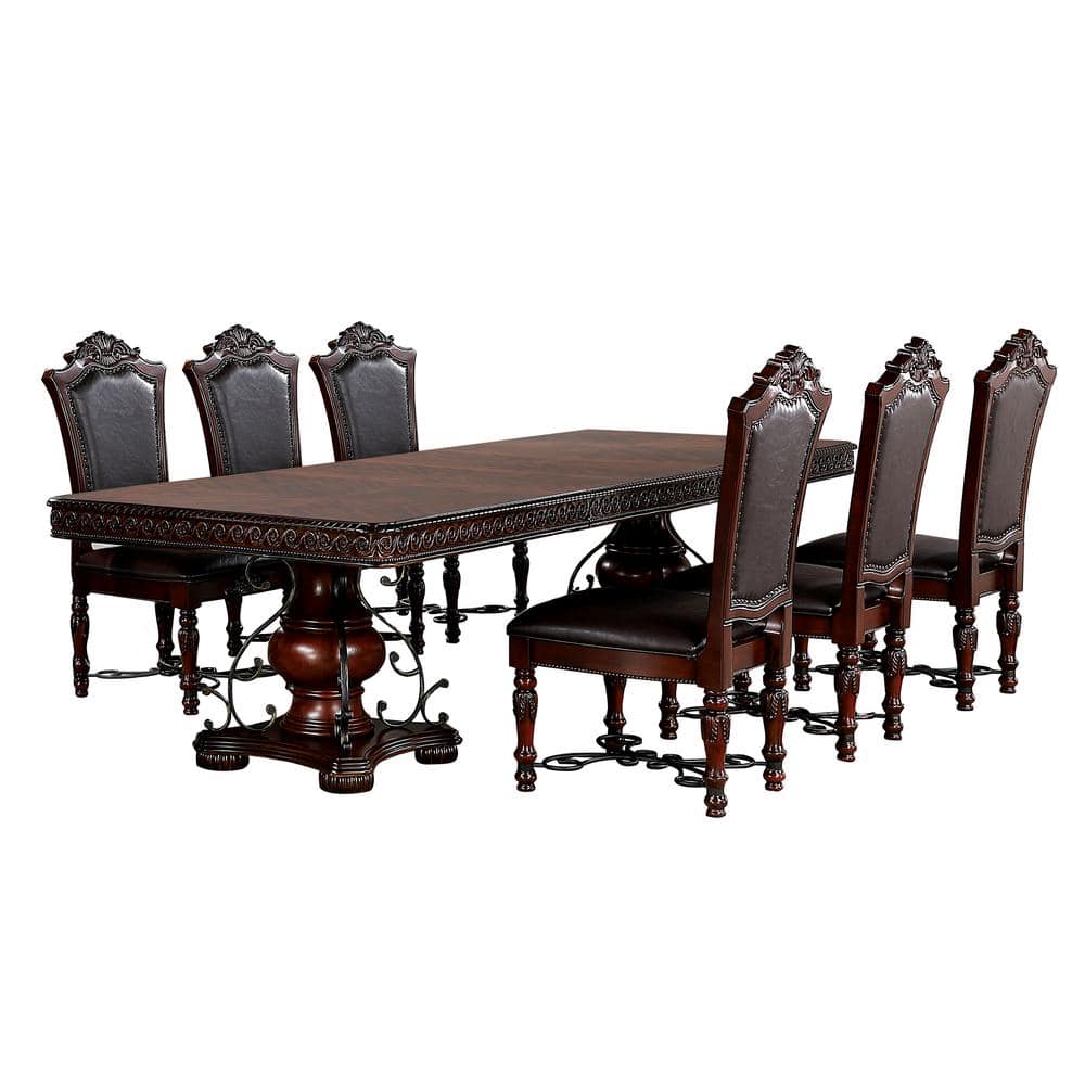 Furniture of America Cabone 7-Piece Rectangle Wood Top Brown Cherry and Black Dining Table Set -  IDF-3147T-7PC