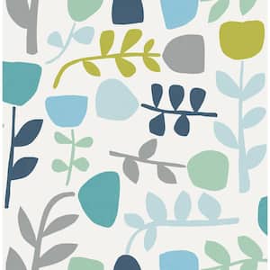 Juni Teal Abstract Tulips Paper Glossy Non-Pasted Wallpaper Roll