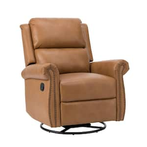 Jayden Creation Joseph Beige Genuine Leather Swivel Rocking Manual Recliner with Straight Tufted Back Cushion and Curved Mood Arms