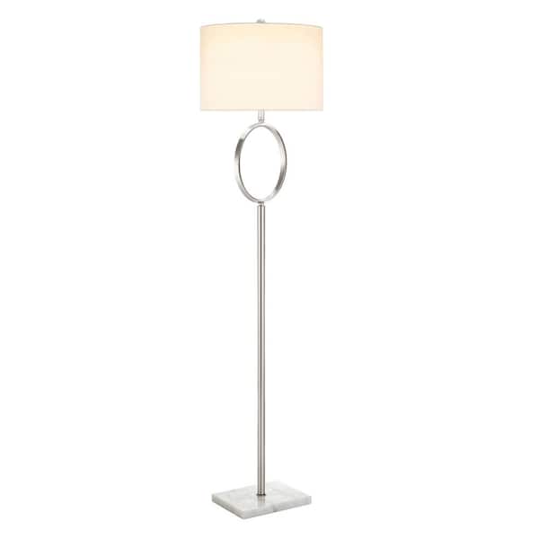 KAWOTI 61 in. Brushed Nickel Marble Standard Floor Lamp with White Linen Shade