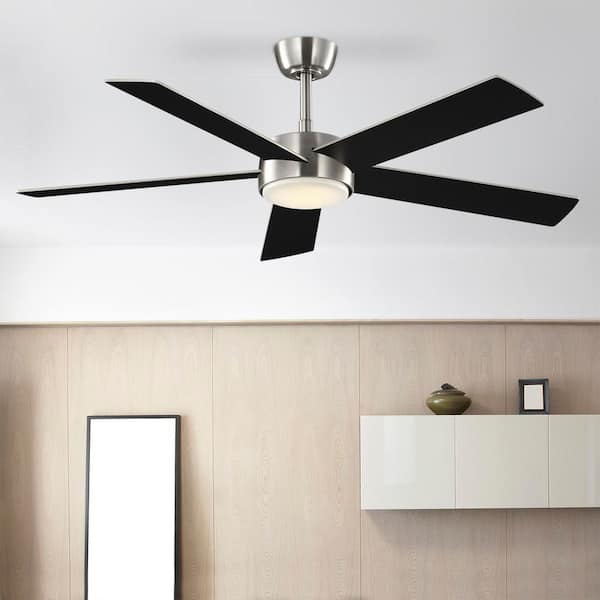 Benning 52 in. Indoor Brushed Nickel Downrod Ceiling Fan with Adjustable White Light LED and Remote Control Included