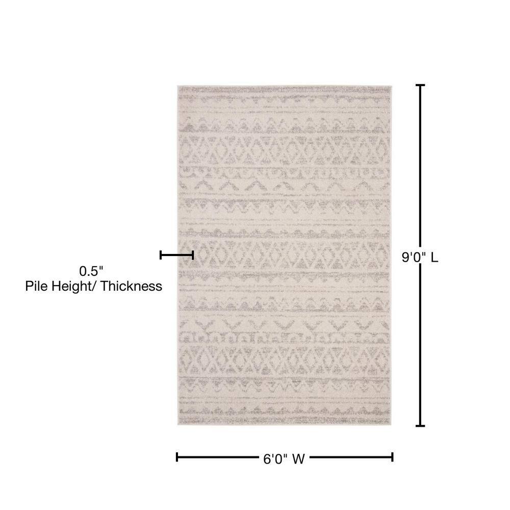 Ivory and Silver Rectangular Reversible Area Rug 6' x 9'