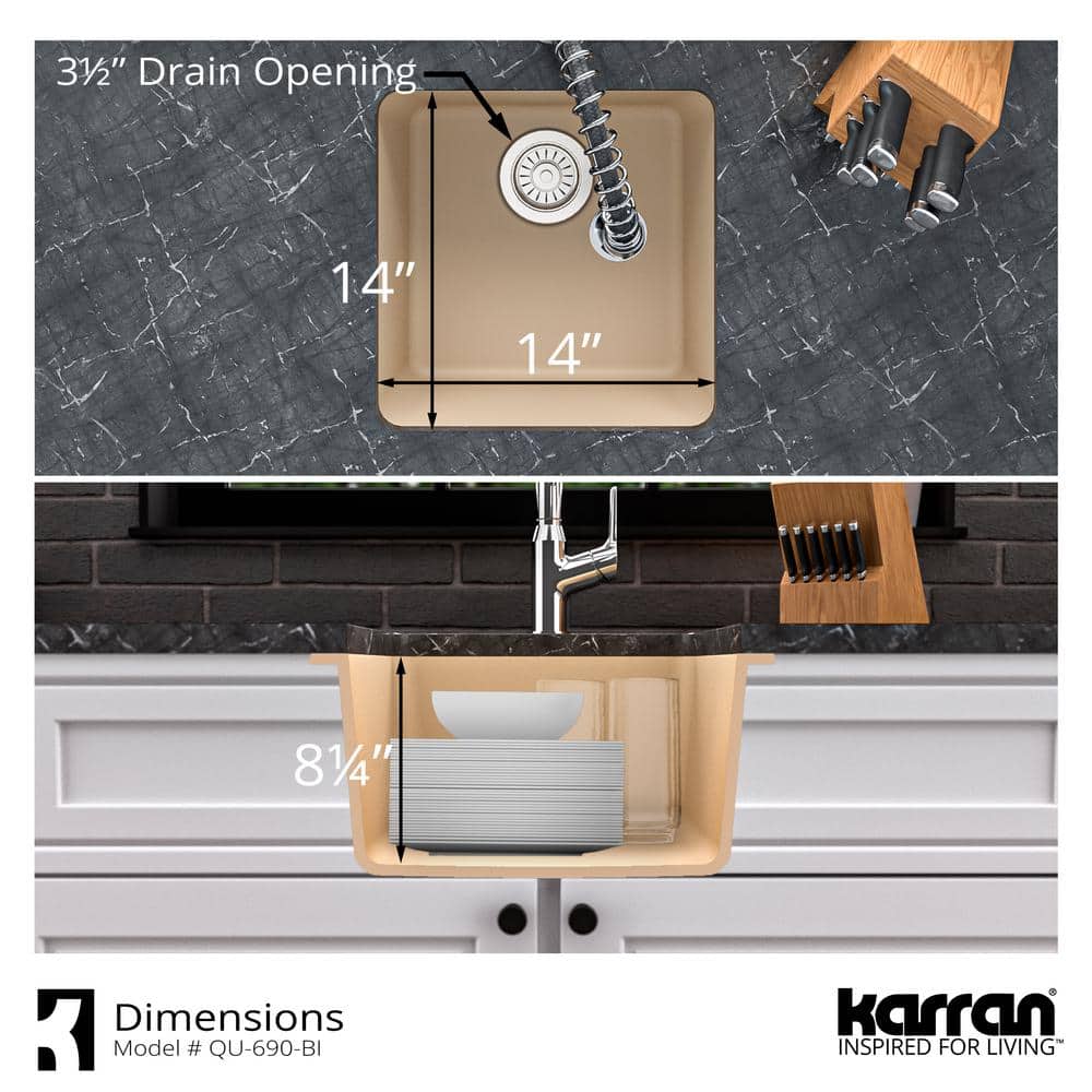 Bisque Quartz Composite Undermount Bar Sink, 16.63"