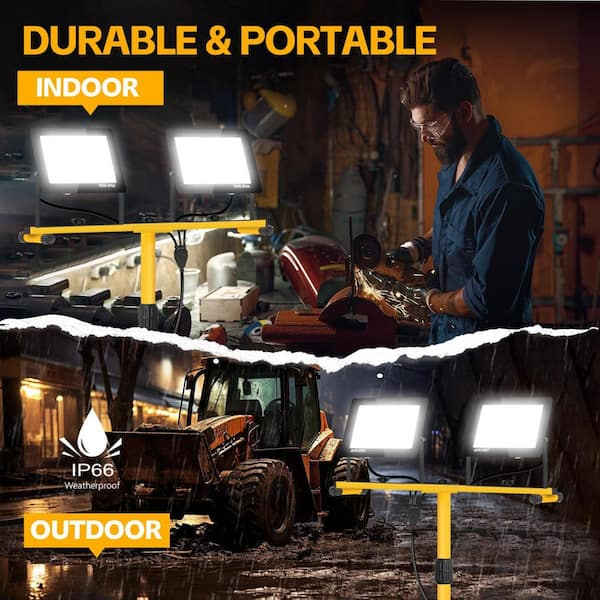 120V LED Work Light 21,000 Lumen with Tripod Stand, Dual Adjustable Heads, 6500K, Corded for Jobsite and Garage