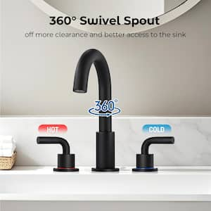 8 in. Widespread Double Handle Bathroom Sink Faucet with 360° Swivel Spout in Matte Black