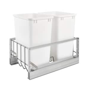 19.25 in. H x 14.81 in. W x 22.13 in. D Double 35 Qt. Pull-Out Brushed Aluminum and White Waste Container