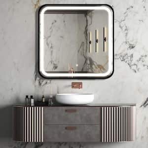 32 in. W x 32 in. H Square Framed Waterproof LED Wall Mount Bathroom Vanity Mirror with Defogging Memory Function