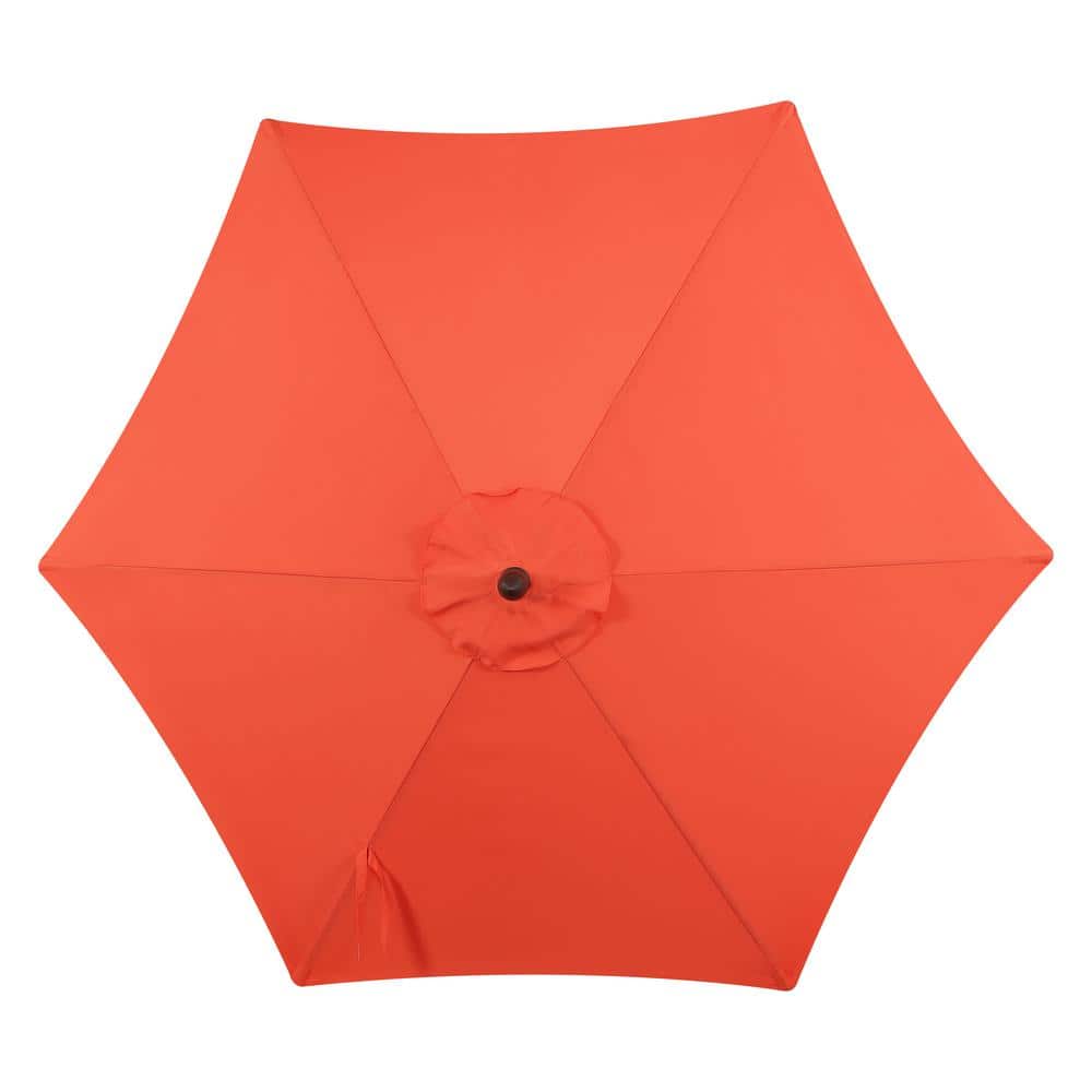 Collins 9 ft. Coral Red and Cream Tassel Patio Umbrella with Auto-Tilt