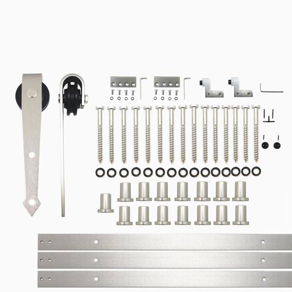 HOMACER 20 ft./240 in. Brushed Nickel Non-Bypass Sliding Barn Door Hardware Kit Arrow Design Roller for Single Door