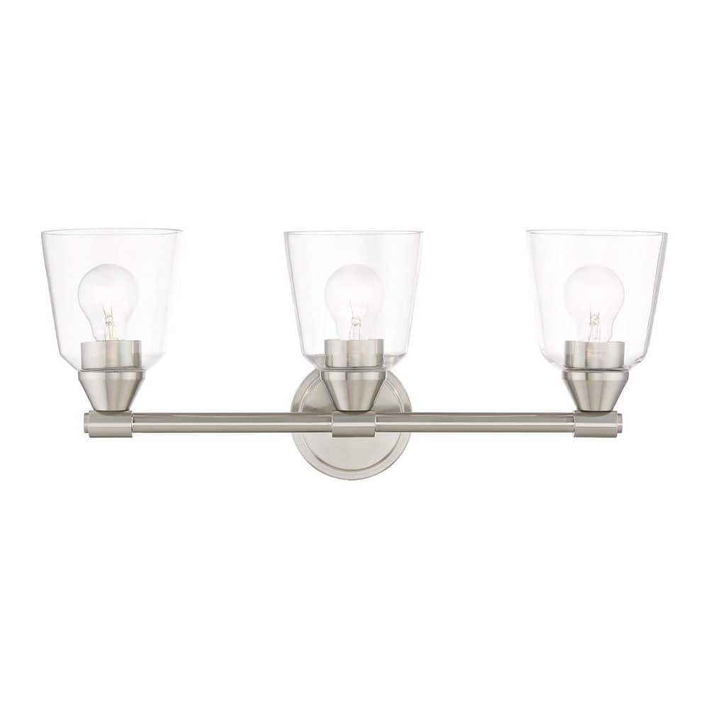 Parkhurst 23 in. 3 Light Brushed Nickel Vanity Light with Hand Blown Clear Glass price history on PriceWatchPro