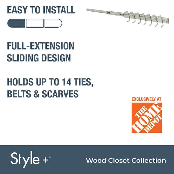 Style+ 14 Hook Satin Nickel Sliding Tie and Belt Rack
