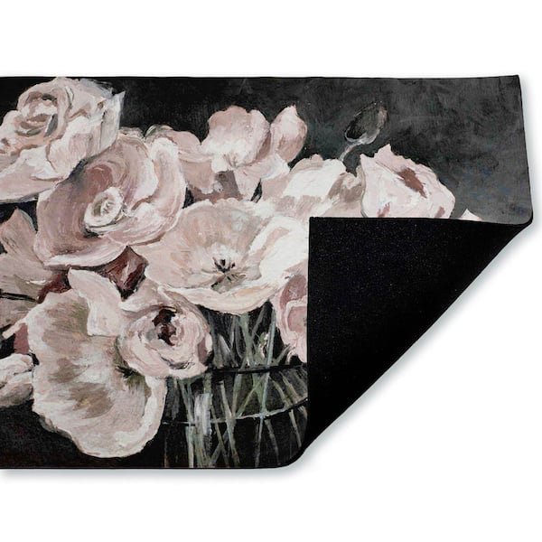 Flowers in Clear Vase Gray 18 in. x 30 in. Polyester Non-Slip Outdoor Door Mat
