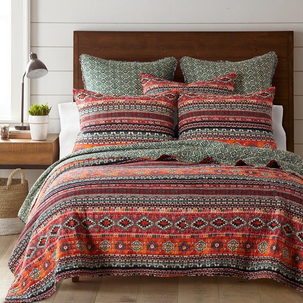 Vista Full Red Cotton Reversible Quilt and Sham Set