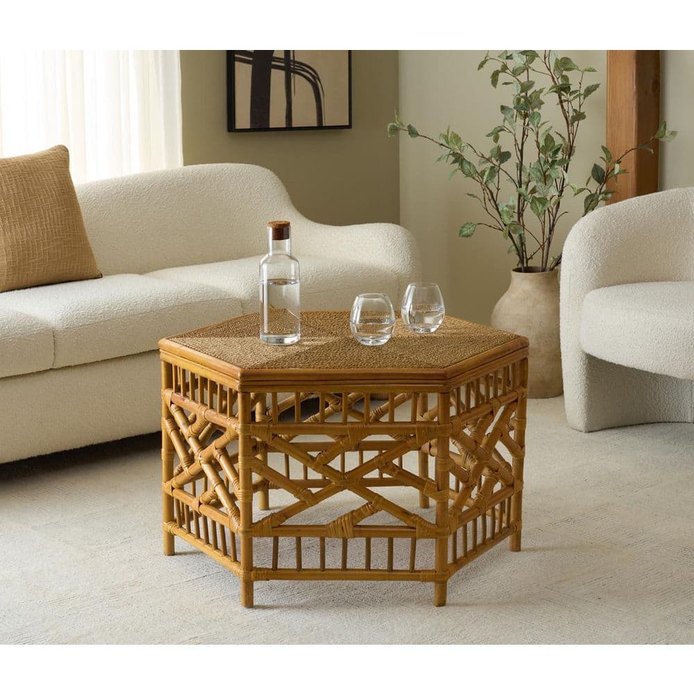 Frederica 33.8 in. Natural Hexagon Rattan Pole Coffee Table price history on PriceWatchPro