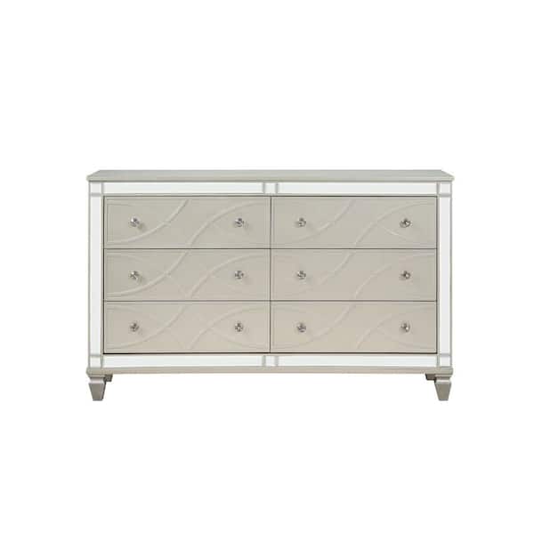 Benjara 18 in. Silver 6-Drawer Wooden Dresser Without Mirror