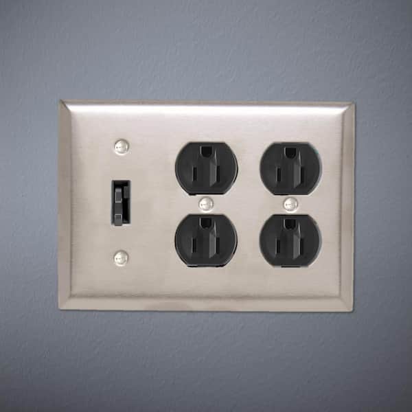 NEW P&S 3 Gang Cover Duplex Receptacle Outlet Gray Wall Plate Pass Seymour
