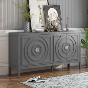 60 in. W x 16 in. D x 32 in. H Retro Gray Rubberwood Ready to Assemble Kitchen Cabinets Sideboard with Circular Groove