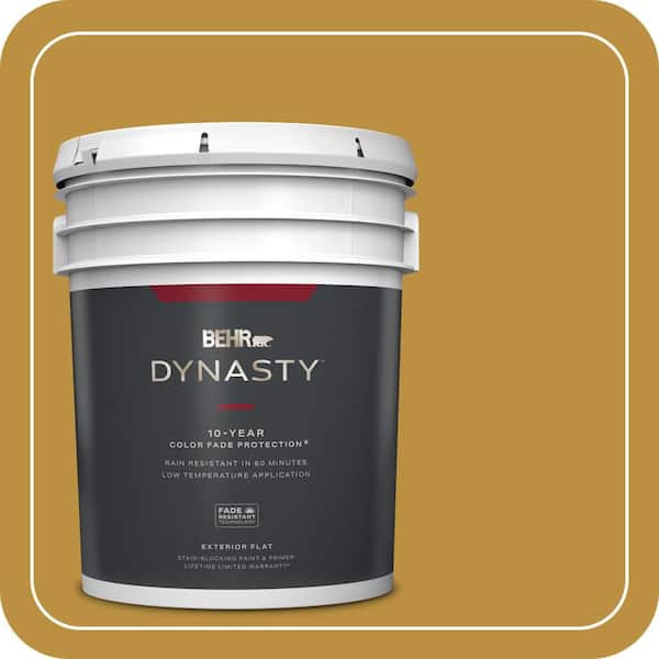 BEHR DYNASTY 5 gal. #340D-6 Fervent Brass Flat Exterior Stain-Blocking Paint & Primer