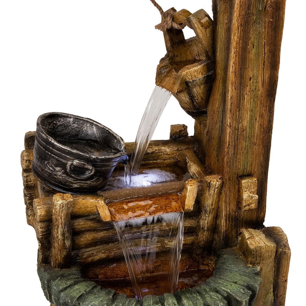 Rustic Polyresin Outdoor Water Well Fountain with LED Lights