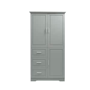 32.60 in. W x 19.60 in. D x 62.20 in. H Gray Tall and Wide Linen Cabinet with Doors and Three Drawers