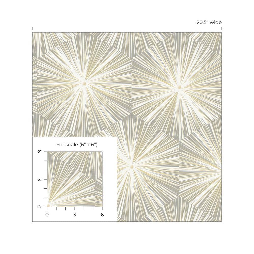 Grey and Metallic Gold Hex Starburst Peel and Stick Wallpaper