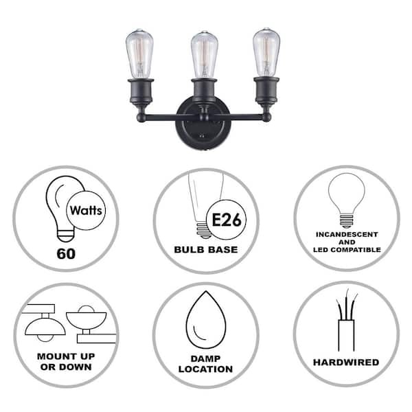 Underwood 12 in. 3-Light Oil Rubbed Bronze Bathroom Vanity Light Fixture