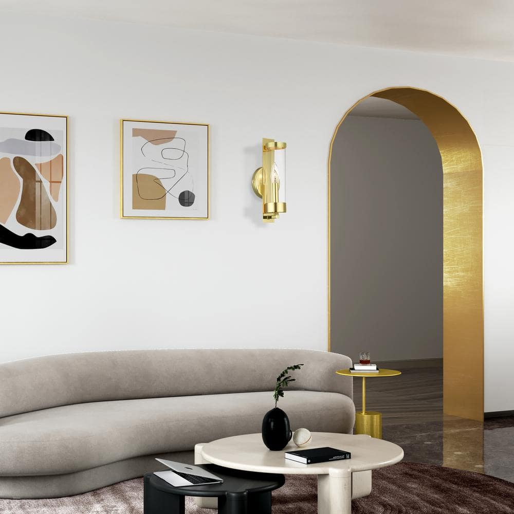 Modern Elegance 1-Light Polished Brass Sconce with Clear Glass