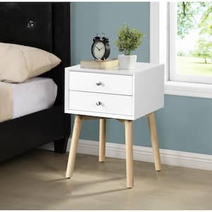 Mid-Century 2-Drawer White MDF Nightstand 24.02 in. H x 15.75 in. W x 15.75 in. D