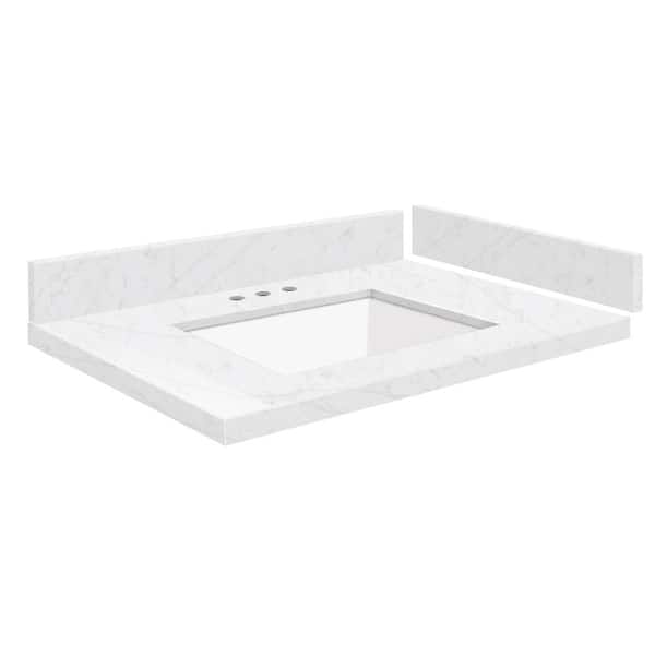 Transolid Silestone 28 in. W x 22.25 in. D Quartz White Rectangular Single Sink Vanity Top in Statuario