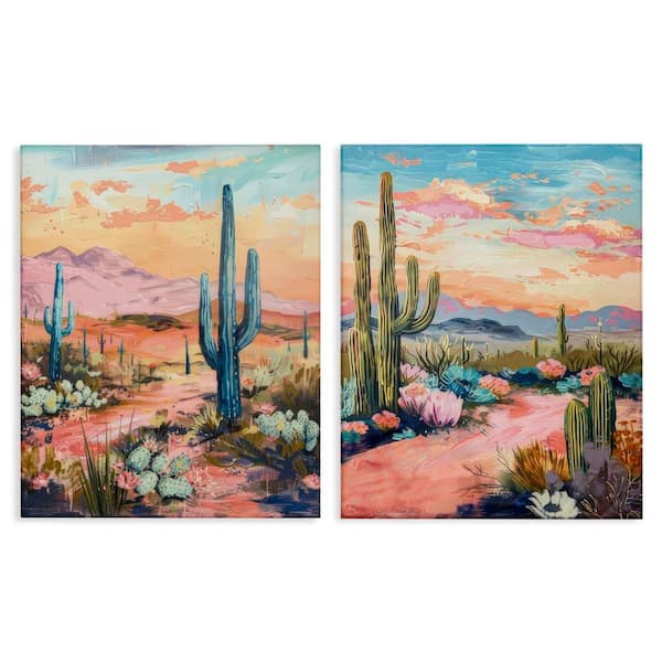 Stupell Industries Cactus Paths and Sunset by LSR Design Studio 2-Pieces Unframed Nature Graphic Art Print 30 in. x 24 in.