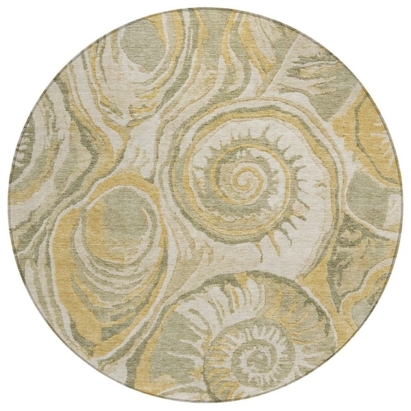 Chantille Machine Washable Indoor/Outdoor Abstract ACN3019 Gold 8 ft. x 8 ft. Round Rug