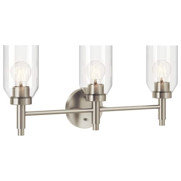 KICHLER Madden 24 in. 3-Light Brushed Nickel Modern Bathroom Vanity Light with Clear Glass