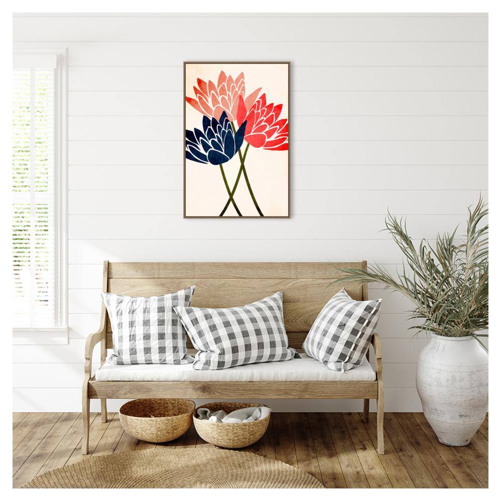 Three Dancing Blossoms Beaded Bronze Framed Canvas Wall Art