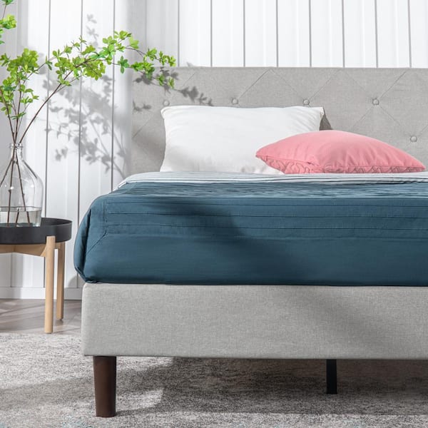 Zinus Shalini Light Grey Upholstered Full Platform Bed Frame FDPB 