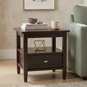 Warm Shaker 20 in. Wide Rectangle Solid Wood End Table in Tobacco Brown