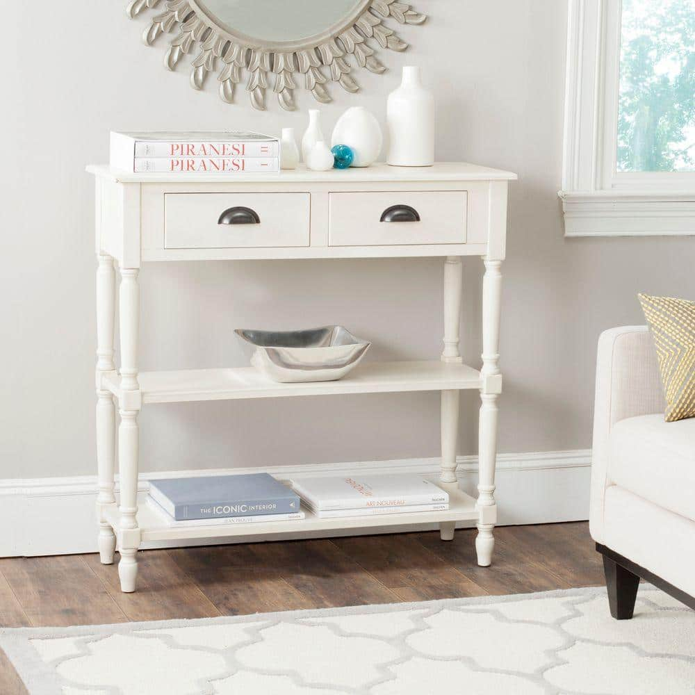 Safavieh Salem 36 In White Standard Rectangle Wood Console Table With Drawers Amh5732b The Home Depot