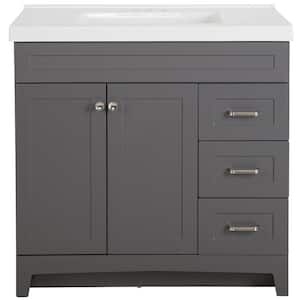 Thornbriar 37 in. W x 22 in. D x 37 in. H Single Sink Freestanding Bath Vanity in Cement with White Cultured Marble Top