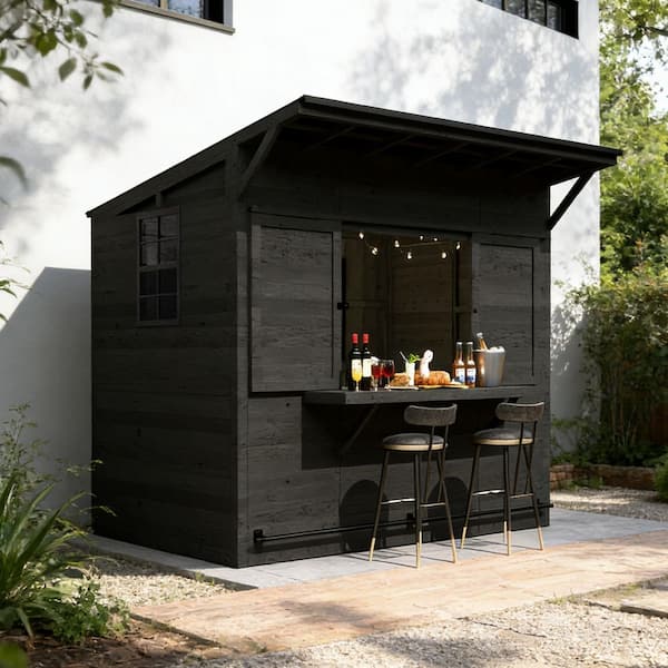 8 ft. W x 5 ft. D Outdoor Wood Shed, Farm Stand with 3-Seat Serving Counter, Lockable Windows and Doors, 40 sq. ft.