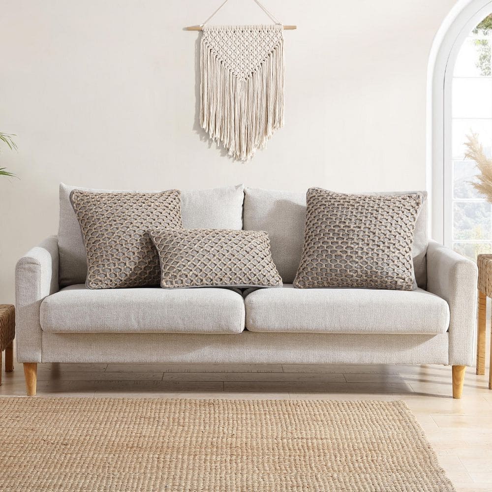 Jada 20'' Gray and Natural Woven Cotton and Jute Pillow