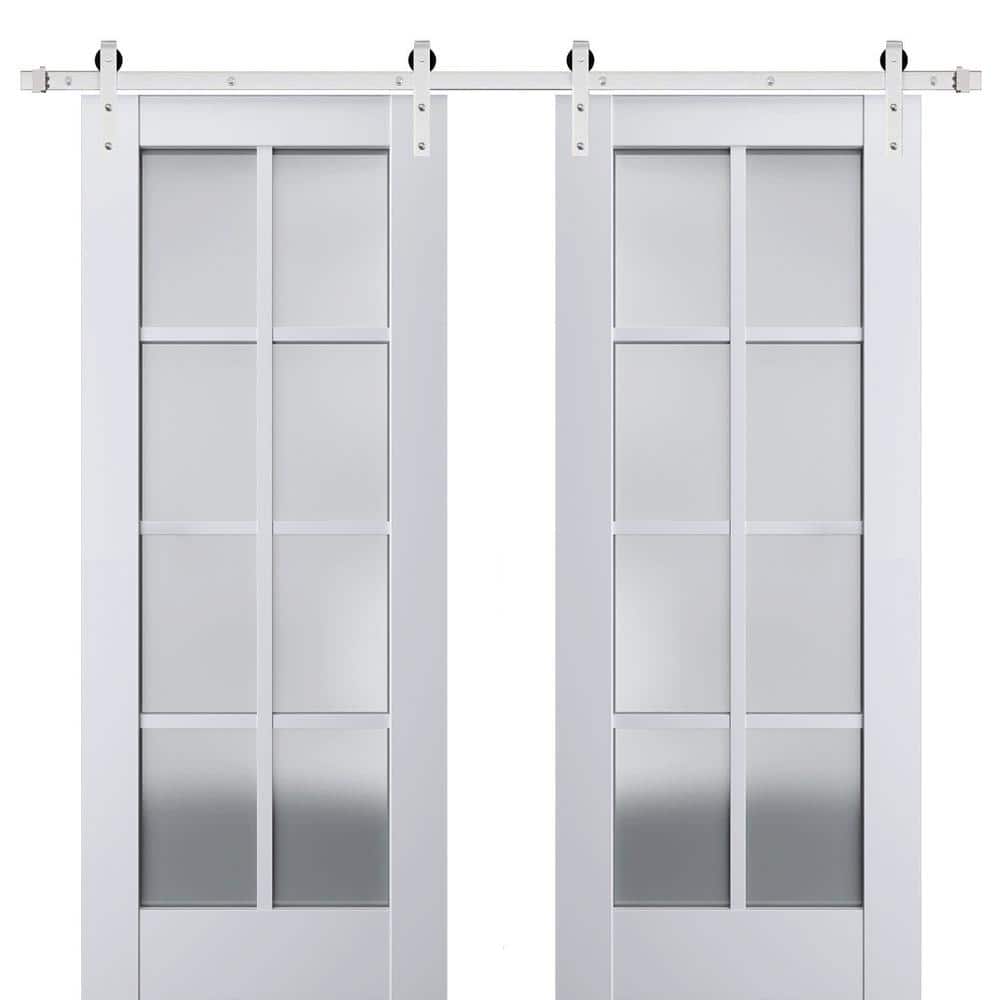 Assemble Required 30 in. x 80 in. 2-Panel Frosted Glass White Solid Wood Sliding Barn Door with Hardware Kit price history on PriceWatchPro