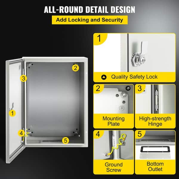 Animacyn Waterproof Electrical Junction Box - Outdoor/Indoor, Gray, 11.8" H X 7.9" W X 5.1" D, Hinged Cover With Lock - View #10