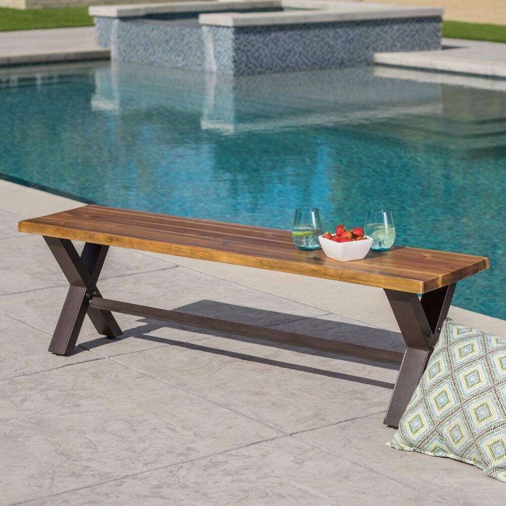Sustainable Acacia Wood Outdoor Dining Bench in Teak Finish