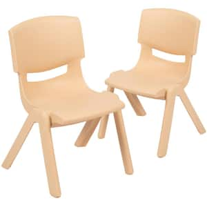 2 Pack Natural Plastic Stackable School Chair with 10.5 in. Seat Height