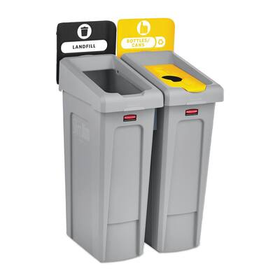 46 Gal. Slim Jim Recycling Station Kit, 2-Stream Landfill/Bottles/Cans