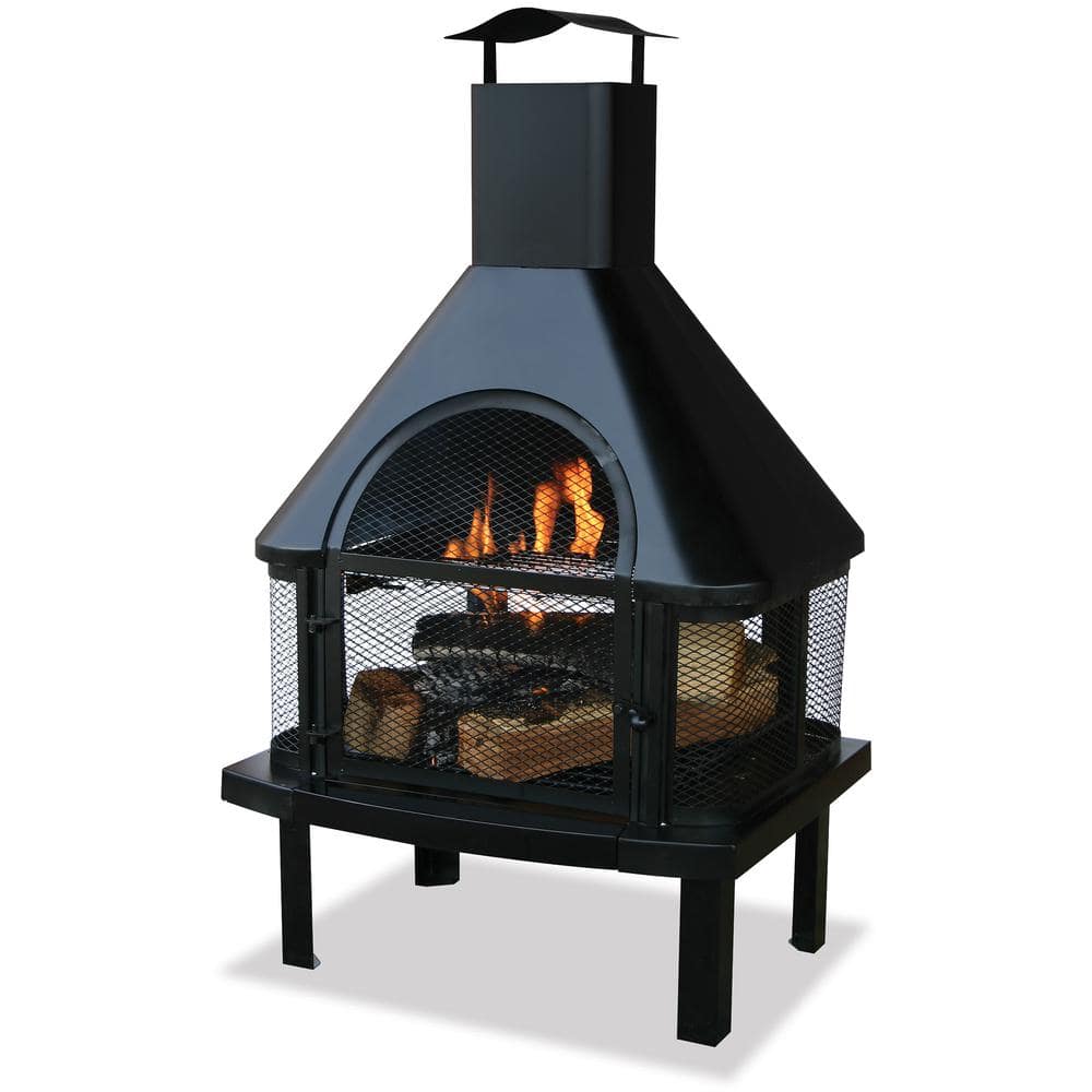 Black Steel Free-Standing Wood Burning Chimenea Fire Pit