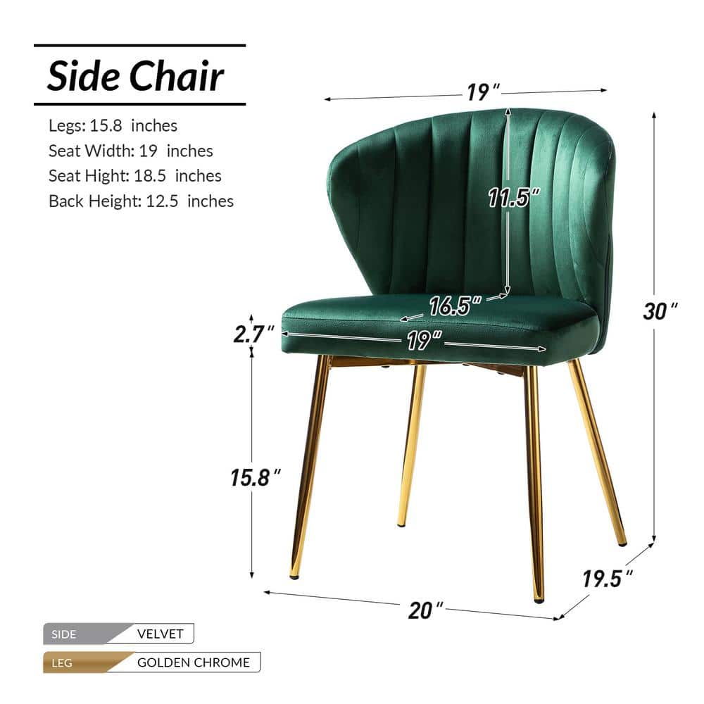 Green Velvet Upholstered Side Chair with Gold Metal Legs