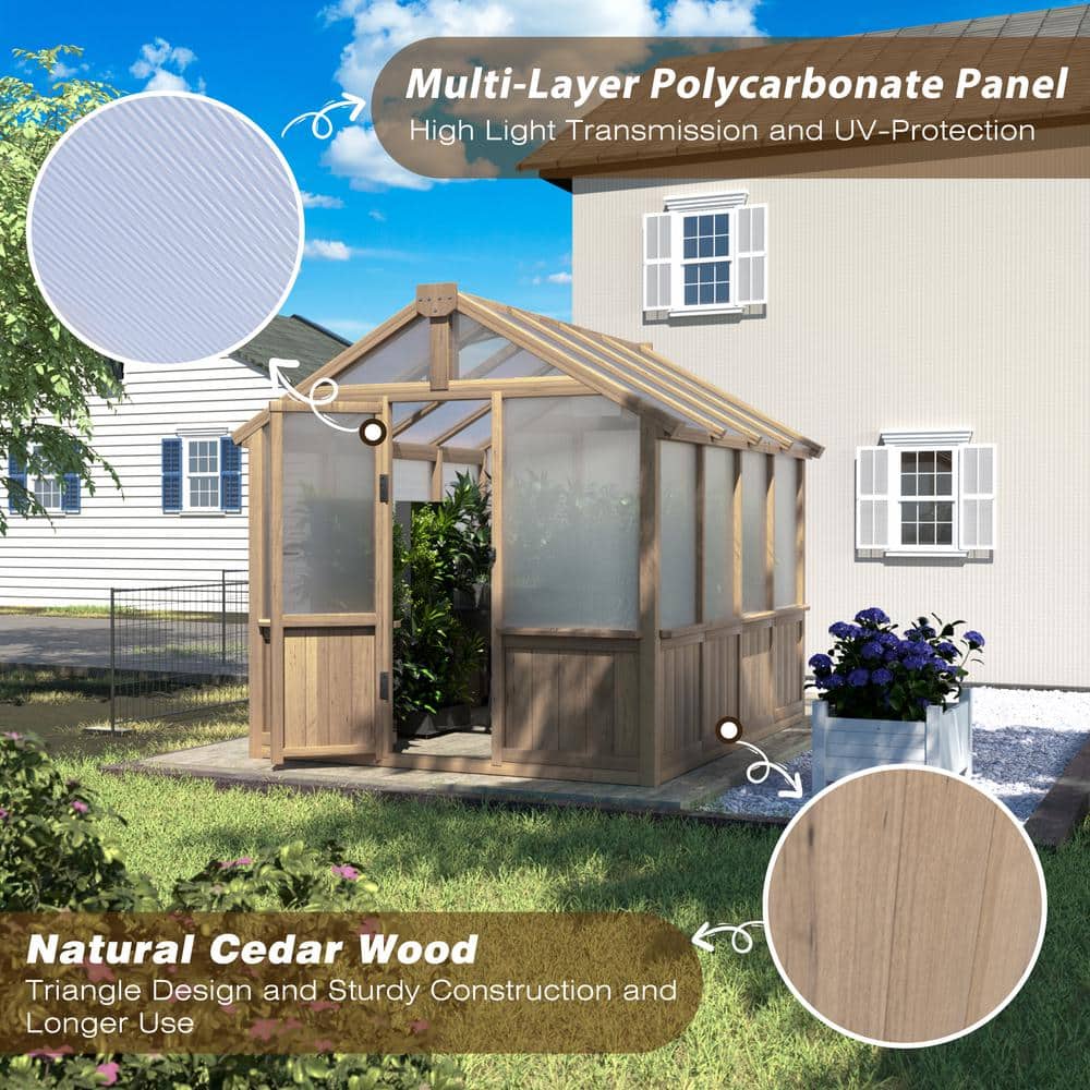 6' x 8' Cedar Wood Walk-In Greenhouse with Polycarbonate Panels