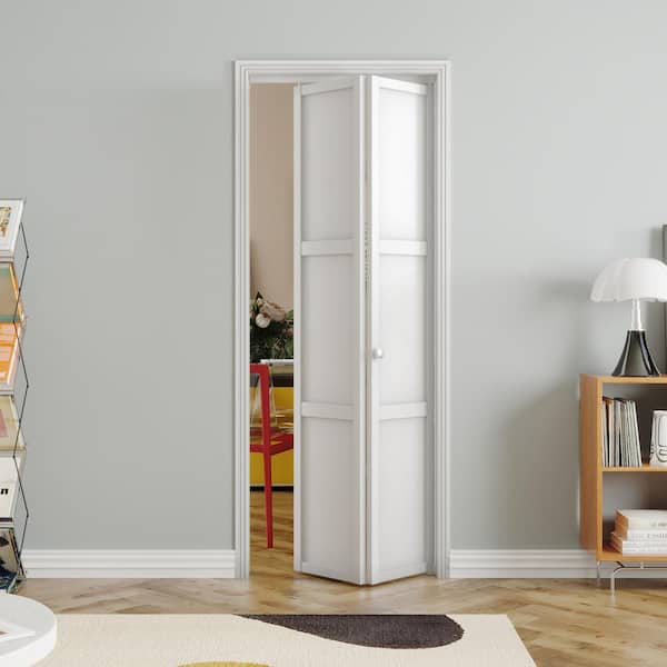 30 in. x 80 in. 3 Panel Solid Hybrid Core MDF Wood White, Bi-Fold Interior Door for Closet with Hardware Kits