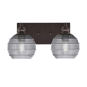 Albany 15 in. 2-Light Espresso Vanity Light with Smoke Ribbed Glass Shades