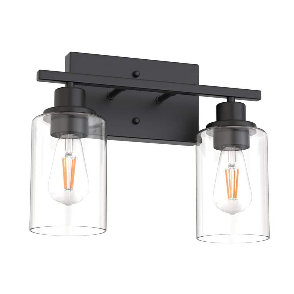 13 in. Industrial 2-Light Matte Black Farmhouse Vanity Light with Glass Shades for Bathroom price history on PriceWatchPro